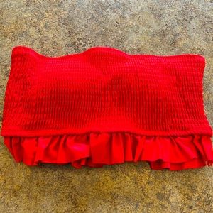 Red bandeau ruffle bikini